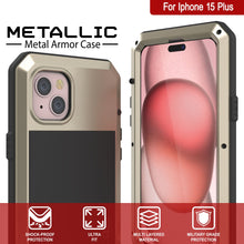Load image into Gallery viewer, Coque en métal pour iPhone 15 Plus, étui robuste de qualité militaire [anti-choc], en dur sur toute la surface [dorée].
