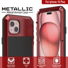 Load image into Gallery viewer, Coque métallique pour iPhone 15 Plus, robuste et résistante de qualité militaire, [anti-chocs], intégrale et solide en [rouge].
