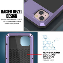 Load image into Gallery viewer, Coque en métal pour iPhone 15 Plus, étui militaire robuste à l&#39;épreuve des chocs, en corps entier rigide, couleur violette.
