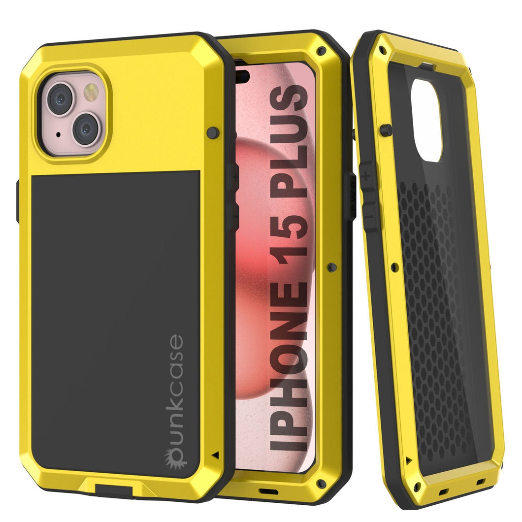 Coque en métal pour iPhone 15 Plus, étui robuste de qualité militaire [antichoc] intégral en dur [jaune].