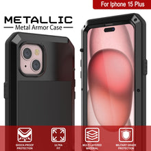 Load image into Gallery viewer, Coque en métal pour iPhone 15 Plus, robuste, de qualité militaire [anti-choc], intégrale, rigide [noire].
