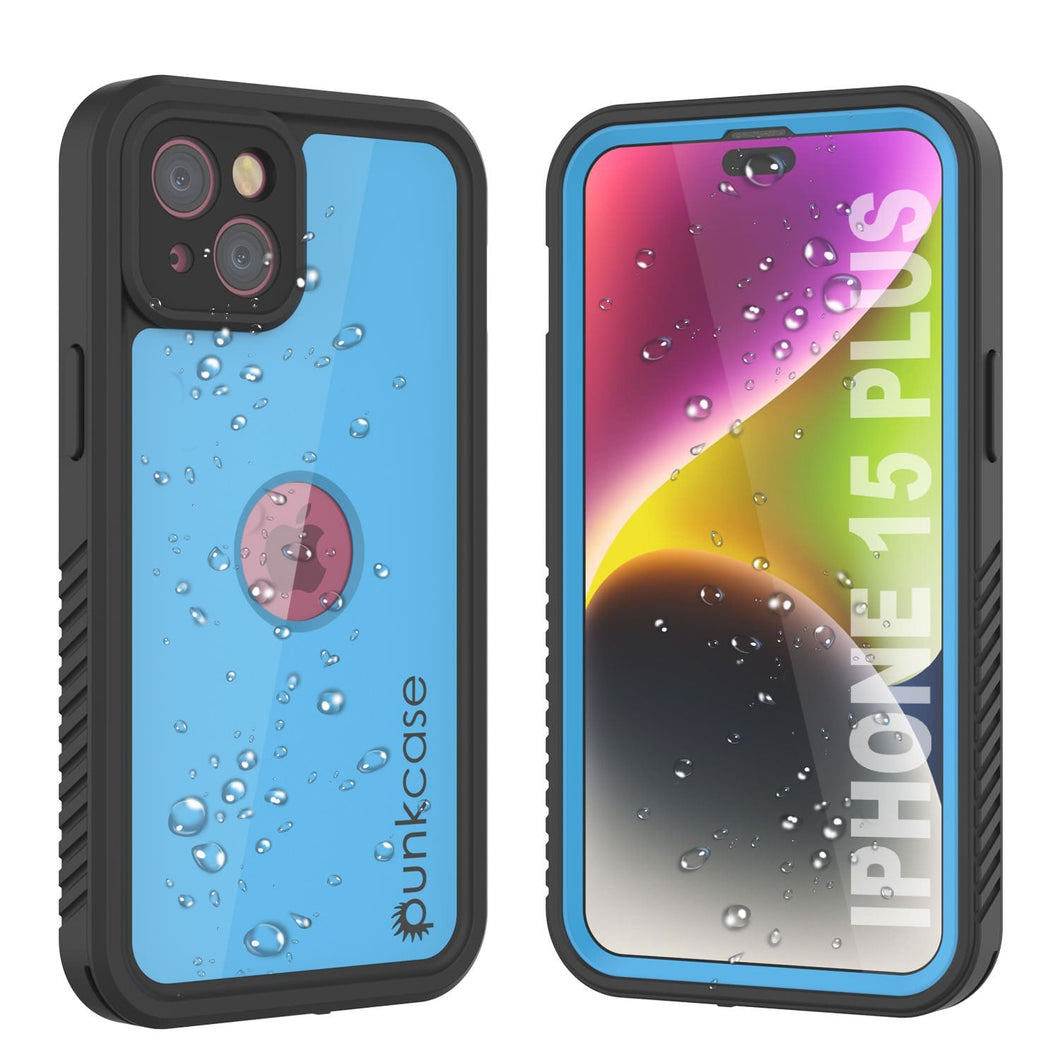 Coque étanche IP68 pour iPhone 15 Plus, Punkcase [Bleu clair] [Série StudStar] [Ajustement slim] [Résistante à la saleté]