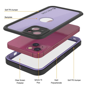 Coque étanche IP68 pour iPhone 16 Plus, Punkcase [Lilas] [Série StudStar] [Coupe ajustée] [Anti-salissures]