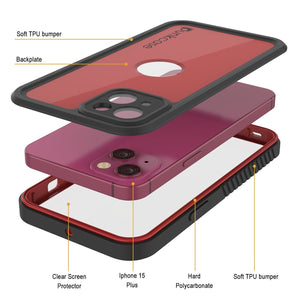 Coque étanche IP68 pour iPhone 16 Plus, Punkcase [Rouge] [Série StudStar] [Coupe ajustée]