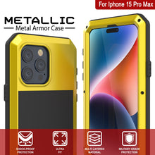Charger l&#39;image dans la galerie, Coque en métal pour iPhone 15 Pro Max, étui résistant aux chocs de qualité militaire, intégral, rigide [jaune].

