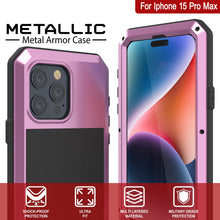 Charger l&#39;image dans la galerie, Coque en métal pour iPhone 15 Pro Max, étui robuste de qualité militaire [antichoc], intégral et solide [rose].

