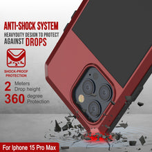 Charger l&#39;image dans la galerie, Coque en métal iPhone 15 Pro Max, étui militaire robuste de qualité supérieure [antichoc] robuste pour tout le corps [rouge].
