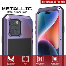 Charger l&#39;image dans la galerie, Coque métallique pour iPhone 15 Pro Max, étui robuste de qualité militaire [anti-chocs] Enveloppe dure intégrale [violette]
