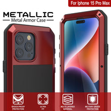 Charger l&#39;image dans la galerie, Coque en métal iPhone 15 Pro Max, étui militaire robuste de qualité supérieure [antichoc] robuste pour tout le corps [rouge].
