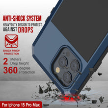 Charger l&#39;image dans la galerie, Coque en métal pour iPhone 15 Pro Max, robuste et résistance de qualité militaire, [anti-choc] intégrale et rigide [bleue].
