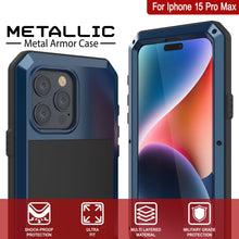 Charger l&#39;image dans la galerie, Coque en métal pour iPhone 15 Pro Max, robuste et résistance de qualité militaire, [anti-choc] intégrale et rigide [bleue].
