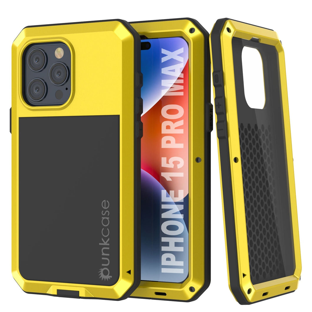 Coque en métal pour iPhone 15 Pro Max, étui résistant aux chocs de qualité militaire, intégral, rigide [jaune].