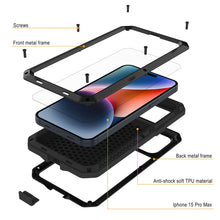 Charger l&#39;image dans la galerie, Coque métallique pour iPhone 15 Pro Max, Protection résistance de qualité militaire [anti-choc], Coque Rigide pour l&#39;ensemble du corps [Noir].
