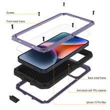 Charger l&#39;image dans la galerie, Coque métallique pour iPhone 15 Pro Max, étui robuste de qualité militaire [anti-chocs] Enveloppe dure intégrale [violette]
