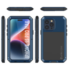 Charger l&#39;image dans la galerie, Coque en métal pour iPhone 15 Pro Max, robuste et résistance de qualité militaire, [anti-choc] intégrale et rigide [bleue].
