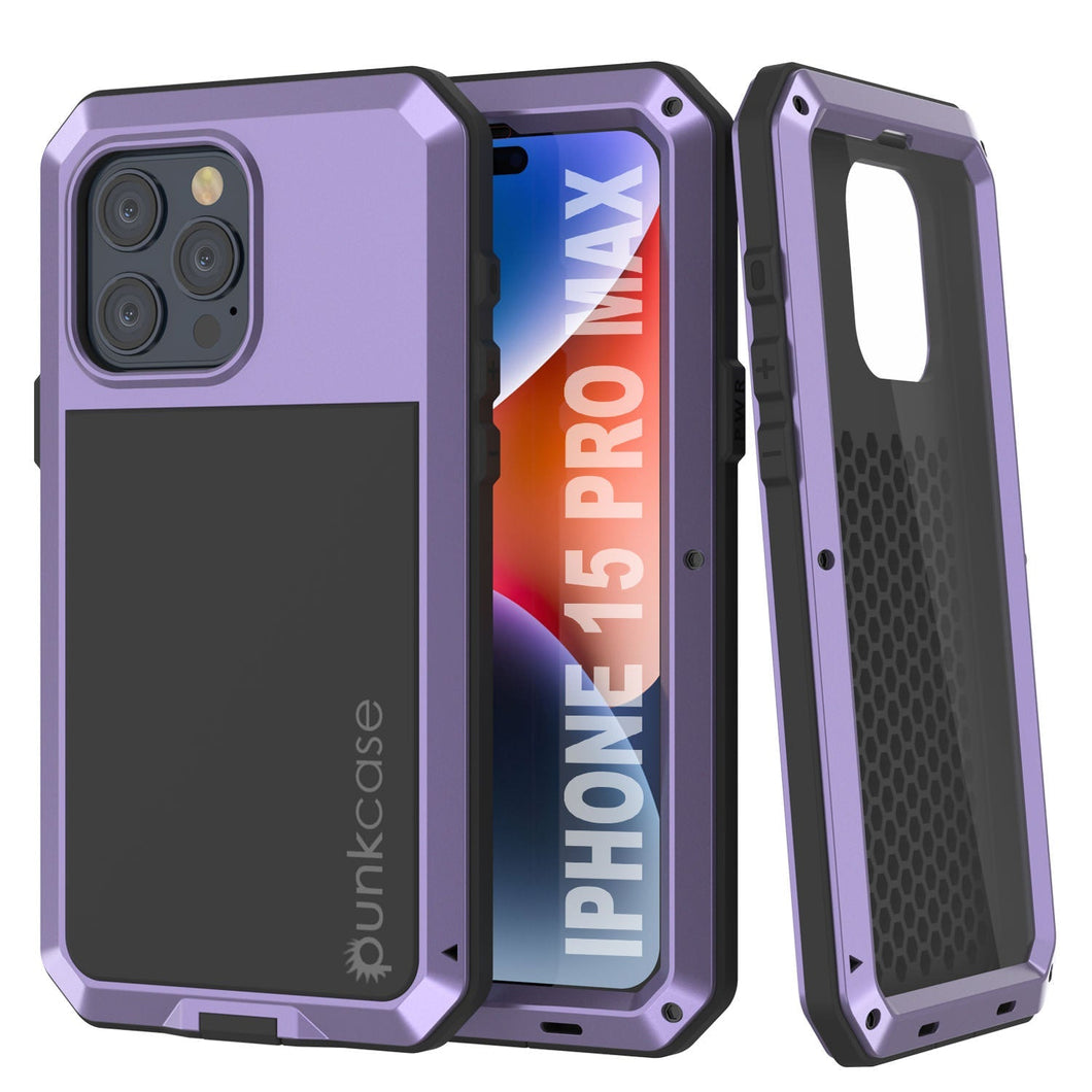 Coque métallique pour iPhone 15 Pro Max, étui robuste de qualité militaire [anti-chocs] Enveloppe dure intégrale [violette]