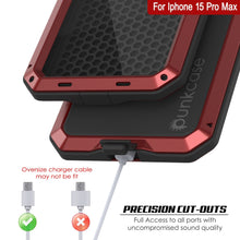 Charger l&#39;image dans la galerie, Coque en métal iPhone 15 Pro Max, étui militaire robuste de qualité supérieure [antichoc] robuste pour tout le corps [rouge].
