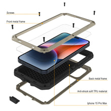 Charger l&#39;image dans la galerie, Coque en métal pour iPhone 15 Pro Max, résistance et de qualité militaire, [antichoc] intégrale et solide, couleur or.

