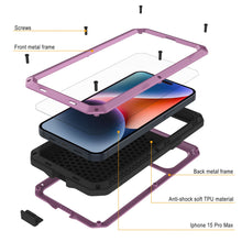 Charger l&#39;image dans la galerie, Coque en métal pour iPhone 15 Pro Max, étui robuste de qualité militaire [antichoc], intégral et solide [rose].

