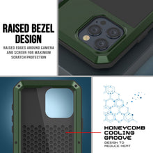 Charger l&#39;image dans la galerie, Coque en métal pour iPhone 15 Pro Max, résistance aux chocs, de qualité militaire, couvrant entièrement le corps et de couleur verte foncée.
