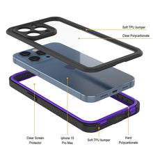 Charger l&#39;image dans la galerie, Coque étanche pour iPhone 15 Pro Max, Punkcase [Série Extrême] Coque de protection robuste avec protecteur d&#39;écran intégré [Violet]
