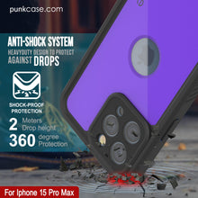 Charger l&#39;image dans la galerie, Coque iPhone 15 Pro Max étanche IP68, Punkcase [Violette] [Série StudStar] [Ajustement Fin] [Anti-poussière]
