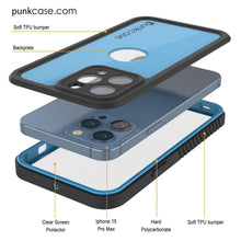 Charger l&#39;image dans la galerie, Coque étanche IP68 pour iPhone 15 Pro Max, Punkcase [Bleu clair] [Série StudStar] [Ajustement mince] [Antipoussière]
