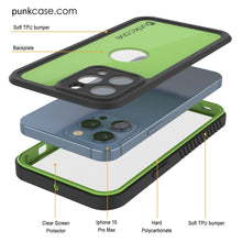 Charger l&#39;image dans la galerie, Coque étanche IP68 pour iPhone 15 Pro Max, Punkcase [vert clair] [Série StudStar] [Ajustement fin] [Anti-poussière]
