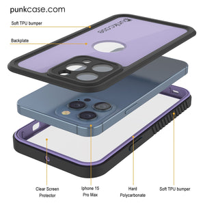 Coque étanche IP68 pour iPhone 16 Pro Max, Punkcase [Lilas] [Série StudStar] [Coupe ajustée] [Anti-salissures]