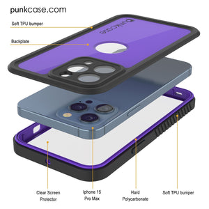 Coque étanche IP68 pour iPhone 16 Pro Max, Punkcase [Violet] [Série StudStar] [Coupe ajustée] [Anti-salissures]