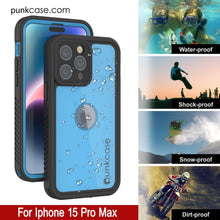 Charger l&#39;image dans la galerie, Coque étanche IP68 pour iPhone 15 Pro Max, Punkcase [Bleu clair] [Série StudStar] [Ajustement mince] [Antipoussière]

