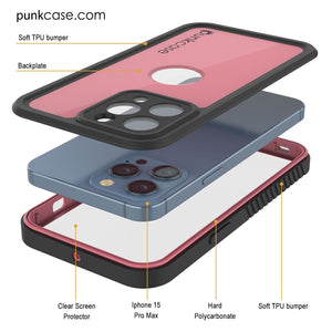 Coque étanche IP68 pour iPhone 16 Pro Max, Punkcase [Rose] [Série StudStar] [Coupe ajustée] [Anti-salissures]