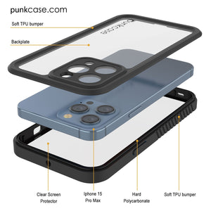 Coque étanche IP68 pour iPhone 16 Pro Max, Punkcase [Transparent] [Série StudStar] [Coupe ajustée] [Anti-salissures]