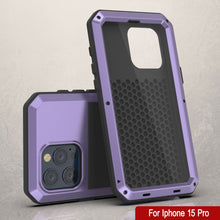 Load image into Gallery viewer, Coque en métal pour iPhone 15 Pro, étui résistant aux chocs de qualité militaire [antichoc] intégral, dure, couleur violette.
