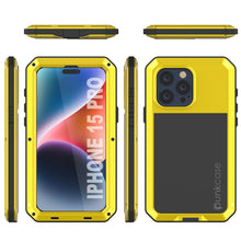 Load image into Gallery viewer, Coque en métal pour iPhone 15 Pro, étui robuste de qualité militaire [anti-chocs] en dur pour le corps entier [Jaune]
