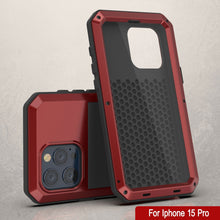 Load image into Gallery viewer, Coque en métal pour iPhone 15 Pro, étui robuste de qualité militaire [antichoc] intégral en dur [rouge].
