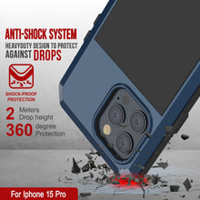 Charger l&#39;image dans la galerie, Coque de protection en métal pour iPhone 15 Pro, de qualité militaire et résistance [anti-choc], intégrale et rigide [bleue].
