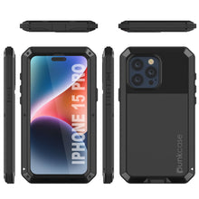 Load image into Gallery viewer, Coque en métal pour iPhone 15 Pro, protection militaire robuste [anti-choque] intégrale, rigide [noire].

