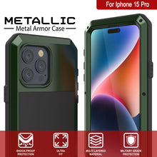 Load image into Gallery viewer, Coque en métal pour iPhone 15 Pro, résistante et durable, de qualité militaire [antichoc] intégrale, rigide, couleur verte foncée.
