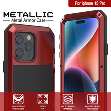 Load image into Gallery viewer, Coque en métal pour iPhone 15 Pro, étui robuste de qualité militaire [antichoc] intégral en dur [rouge].
