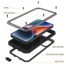 Load image into Gallery viewer, Coque en métal pour iPhone 15 Pro, robuste et résistante de qualité militaire, [antichoc] intégrale [argentée]
