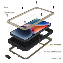 Load image into Gallery viewer, Coque métallique pour iPhone 15 Pro, étui robuste de qualité militaire [anti-choc] intégral rigide [or]
