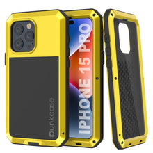 Load image into Gallery viewer, Coque en métal pour iPhone 15 Pro, étui robuste de qualité militaire [anti-chocs] en dur pour le corps entier [Jaune]
