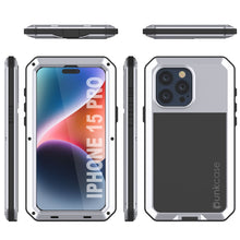 Load image into Gallery viewer, Coque métallique pour iPhone 15 Pro, résistante et robuste de qualité militaire [antichoc] intégrale [blanche].
