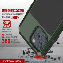 Load image into Gallery viewer, Coque en métal pour iPhone 15 Pro, résistante et durable, de qualité militaire [antichoc] intégrale, rigide, couleur verte foncée.
