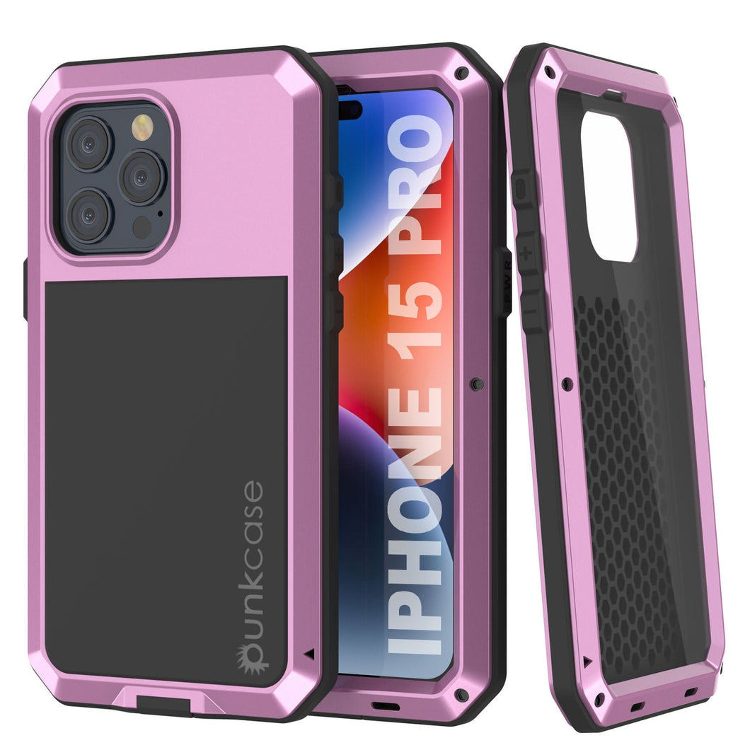 Coque métallique pour iPhone 15 Pro, étui robuste de qualité militaire [antichoc] intégral et résistant [rose].