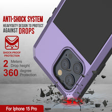 Load image into Gallery viewer, Coque en métal pour iPhone 15 Pro, étui résistant aux chocs de qualité militaire [antichoc] intégral, dure, couleur violette.
