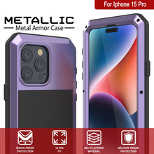 Load image into Gallery viewer, Coque en métal pour iPhone 15 Pro, étui résistant aux chocs de qualité militaire [antichoc] intégral, dure, couleur violette.
