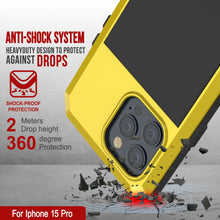 Load image into Gallery viewer, Coque en métal pour iPhone 15 Pro, étui robuste de qualité militaire [anti-chocs] en dur pour le corps entier [Jaune]
