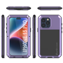 Load image into Gallery viewer, Coque en métal pour iPhone 15 Pro, étui résistant aux chocs de qualité militaire [antichoc] intégral, dure, couleur violette.
